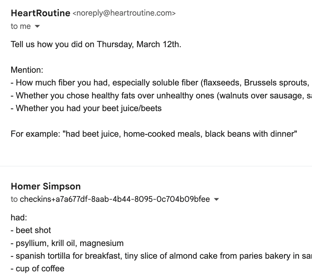 HeartRoutine email check-in